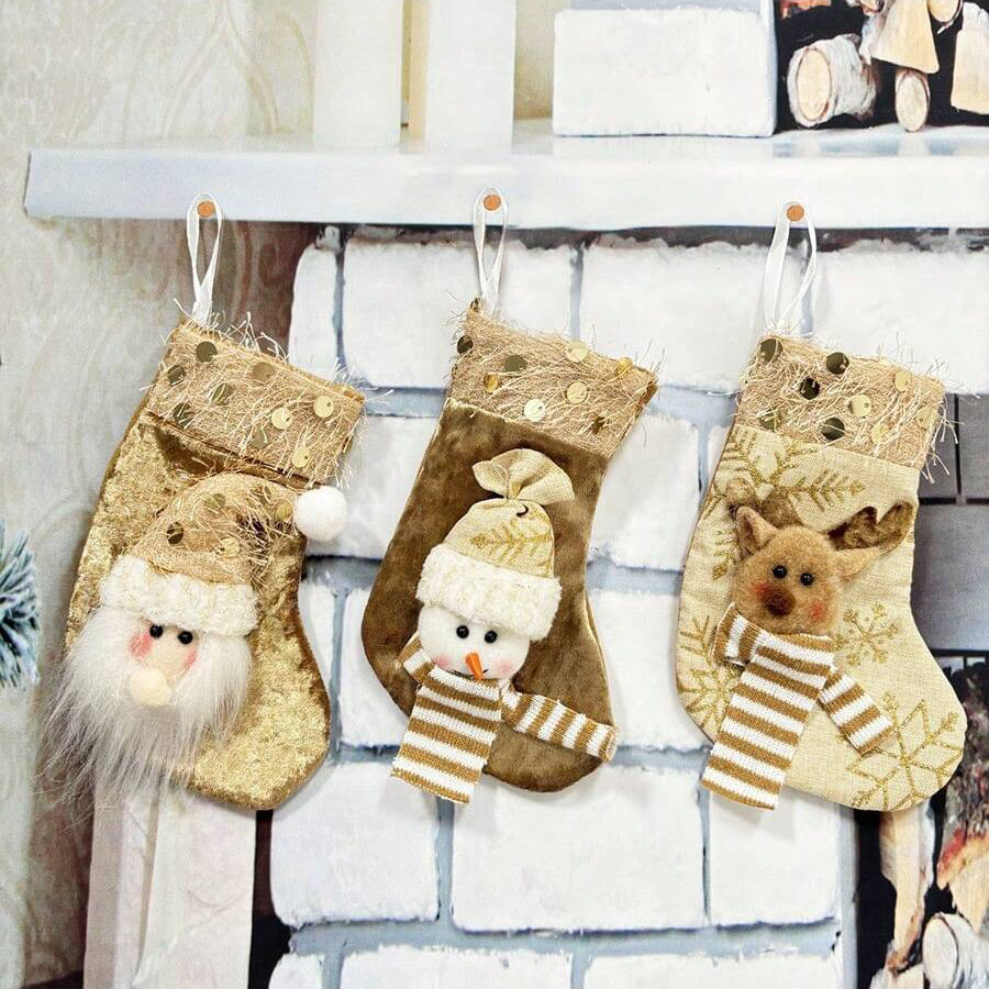 Christmas Stocking Hanging - 3 stuks kerstdecoratiekousen, haardversieringen en kerstboomdecoraties,