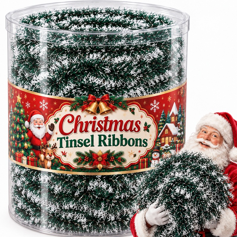 Tinsel Garland Decoration - Kerstlussen, groene linten, slinger, doe-het-zelf kerstboomhanger,