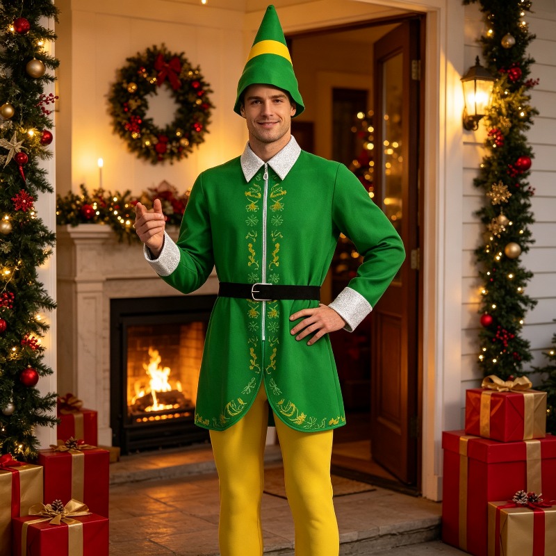 Elf Costume Christmas - Verkleedaccessoireset Cosplay Kerstelf Groen Podiumprestatiekostuum Feestkostuum