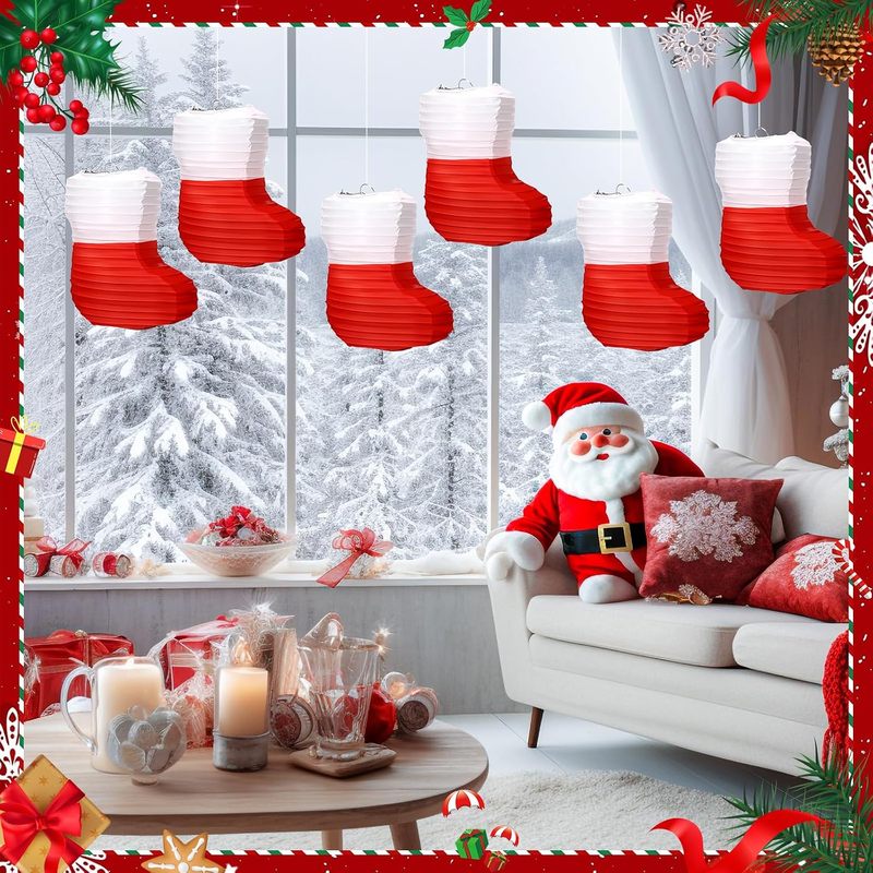 Christmas Stocking Hanging - 1 stuk kerstpapieren lantaarns, kerstkousen van