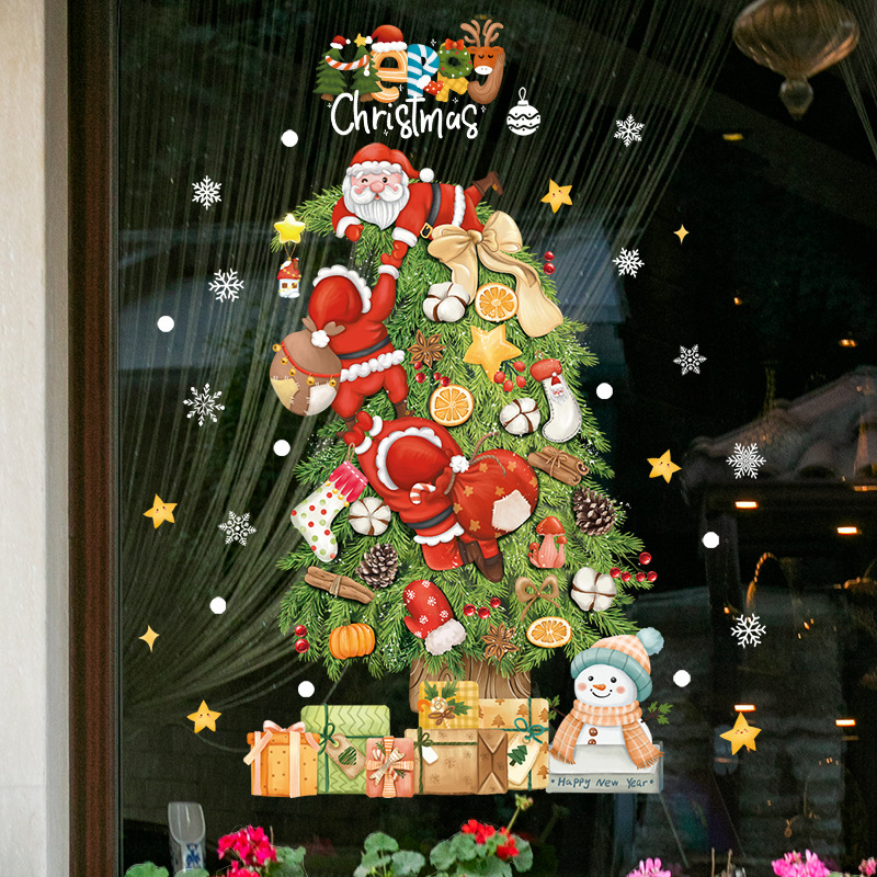 Snowflake Window Decal - 2026 Kerstvenstersticker met Kerstman, kerstboom en