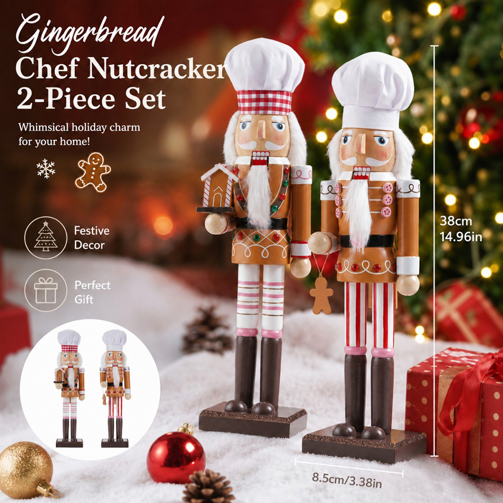 Nutcracker Figurine - 38CM Kerst Notenkraker Houten Ornament Gingerbread
