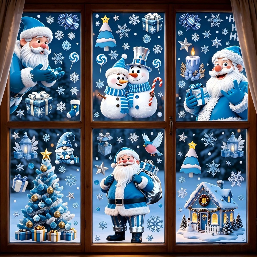 Snowflake Window Decal - Kerst Raamstickers Winter Sneeuwpop Kerstman Sneeuwvlok