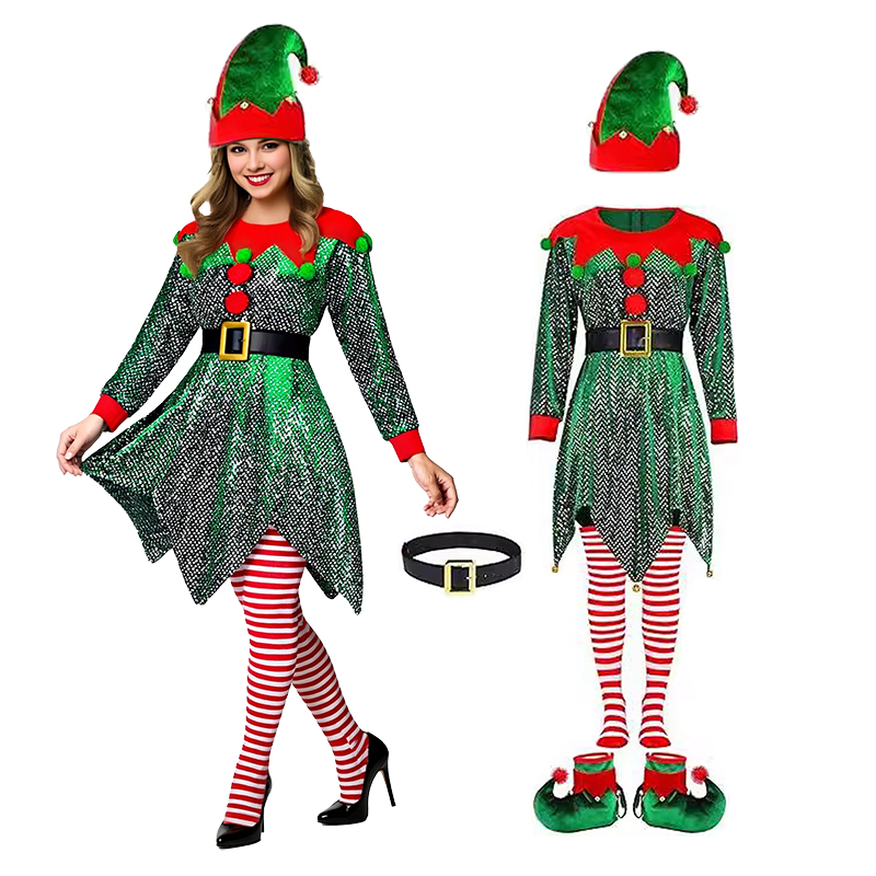 Elf Costume Christmas - 5-delige kerstkostuumset voor vrouwen, elf cosplay