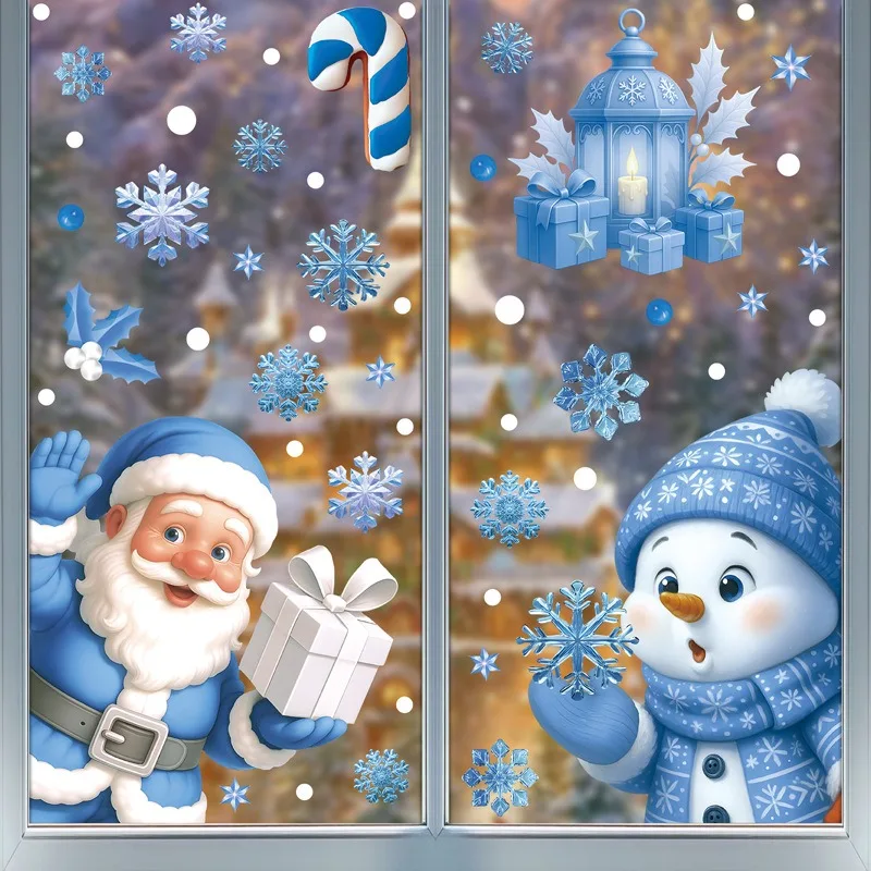 Snowflake Window Decal - Vrolijk Kerstfeest Statische Glassticker Blauwe Kerstman