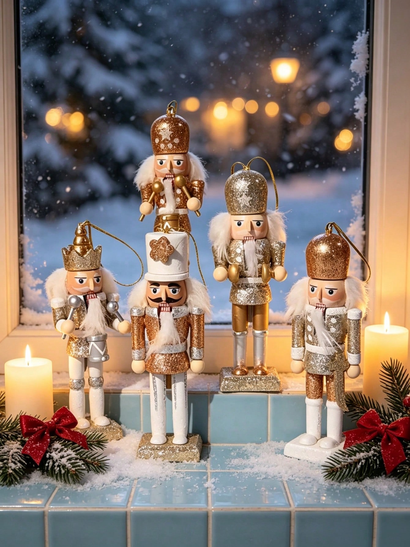 Nutcracker Figurine - Set van 5 houten poppenhangers in
